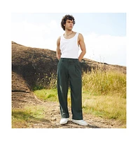 Campus Sutra Men's Emerald Green Tailored Waffle Trousers