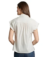 Jones New York Petite Drop Shoulder Button Front Top