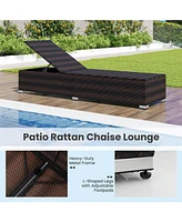 Gymax Outdoor Chaise Lounge w/ Long Seat Cushion Heavy-Duty Metal Frame