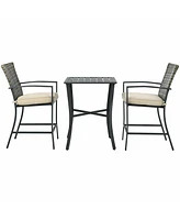 Gymax 3PCS Patio Metal Bar Set Outdoor Conversation Furniture Set w/ Cushions