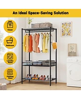 Bedroom Clothes Rack,Freestanding Garment Rack with Shelves,Rod,Side Hooks,Max Load 120KG,Adjustable Metal Clothing Racks for Hanging Clothes,Coats Cl