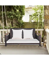 Gymax 2-seater hanging swing porch swing Pe wicker swing outdoor hanging swing garden poolside