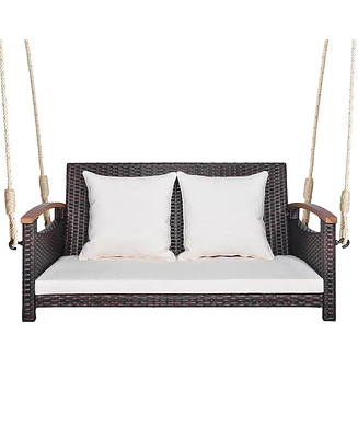 Gymax 2-seater hanging swing porch swing Pe wicker swing outdoor hanging swing garden poolside