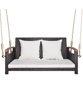 Gymax 2-seater hanging swing porch swing Pe wicker swing outdoor hanging swing garden poolside