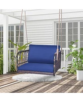 Gymax Patio Rattan Porch Swing Single Person Hanging Seat w/ Seat & Back Cushions Backyard