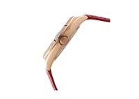 Peugeot Women 36mm Red Fluted Bezel Watch with Leather Strap