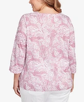 Hearts Of Palm Plus Printed Forest Path Slub Top