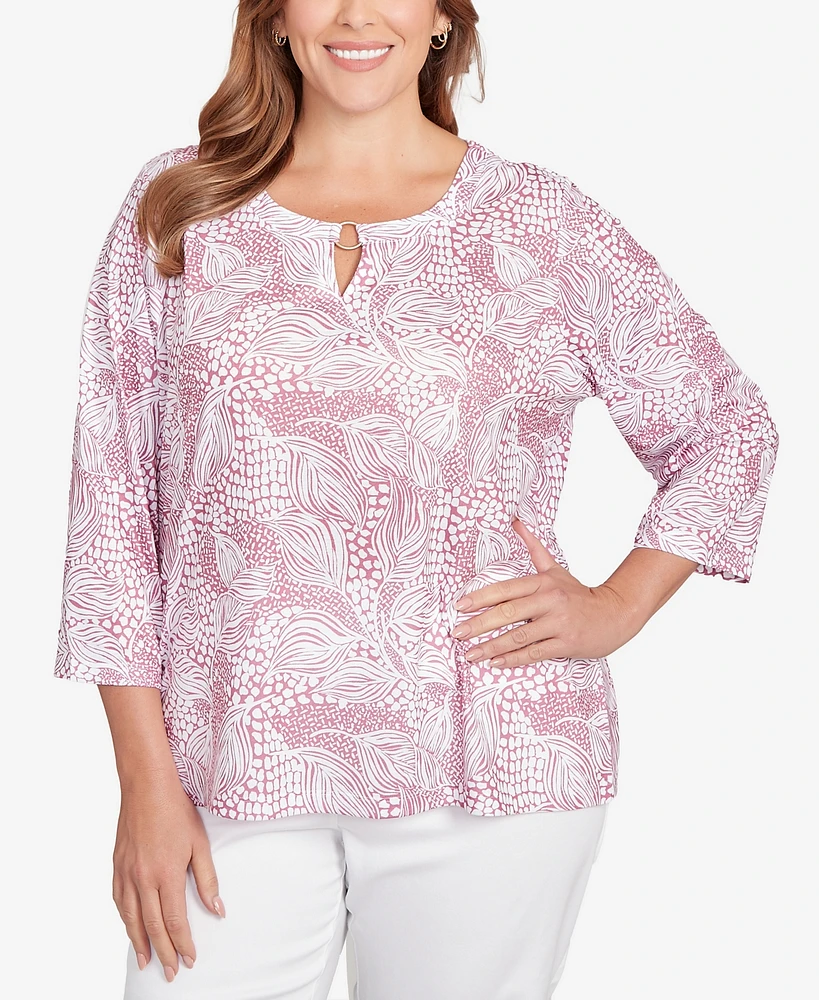 Hearts Of Palm Plus Printed Forest Path Slub Top