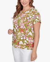 Hearts Of Palm Plus Short Sleeve Embellished Blossom Top