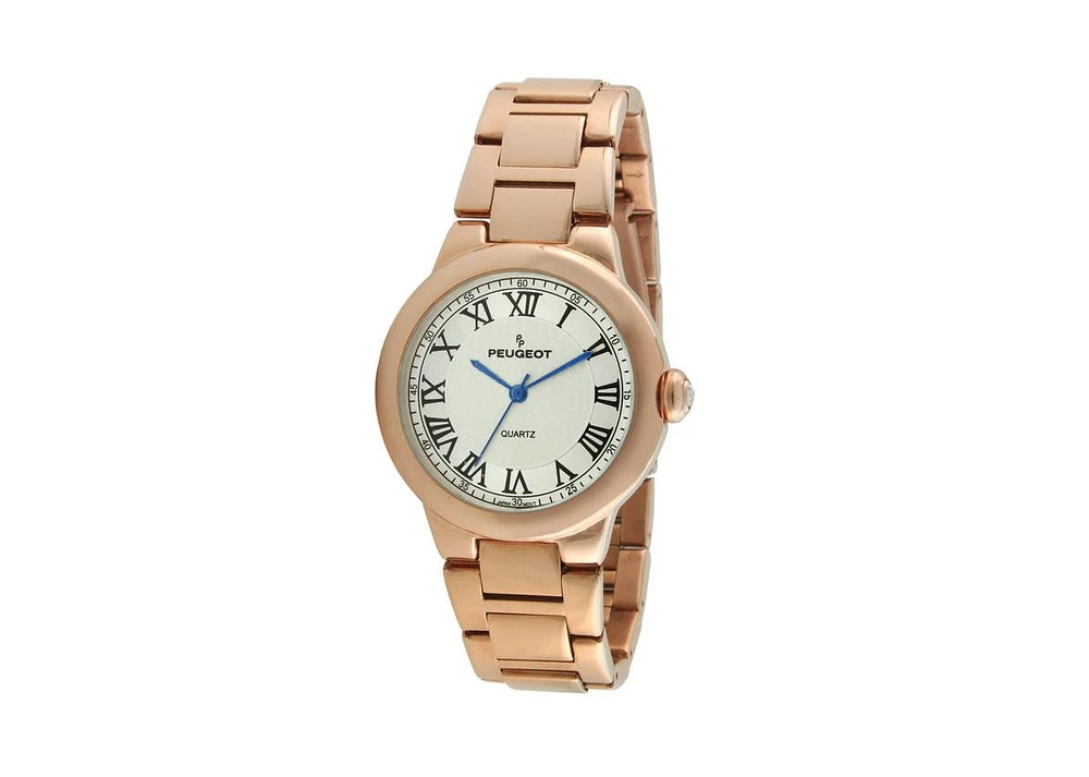 Peugeot Women's Rose Gold Plated 36mm Round Tank Steel Bracelet Watch