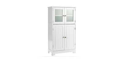 Bathroom Floor Storage Locker Kitchen Cabinet with Doors and Adjustable Shelf