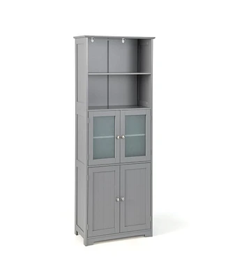 6-Tier Freestanding Bathroom Cabinet with 2 Open Compartments and Adjustable Shelves