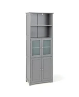 6-Tier Freestanding Bathroom Cabinet with 2 Open Compartments and Adjustable Shelves