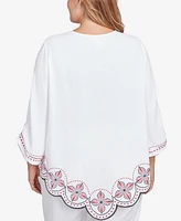 Ruby Rd. Plus Embroidered Bali Tie Sleeve Top