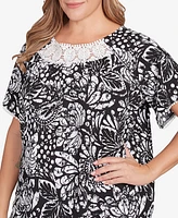 Ruby Rd. Plus Batik Island Paisley Lace Neck Top
