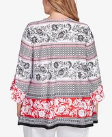Ruby Rd. Plus Tropical Stripe Puff Print Top