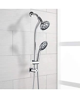 Rainsken Bar Combo Rain Showerhead, Drill-Free Stainless Steel Slide, 7-Setting Hand, Dual Shower Head Spa System