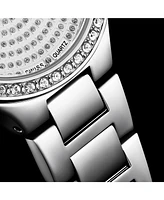 Stuhrling Original Women's Quartz Watch – Silver Dial with Swarovski Crystals & Triple-Row Stainless Steel Bracelet
