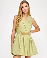 Seni & Cade Juniors' Surplice Belted Short Bubble Dress