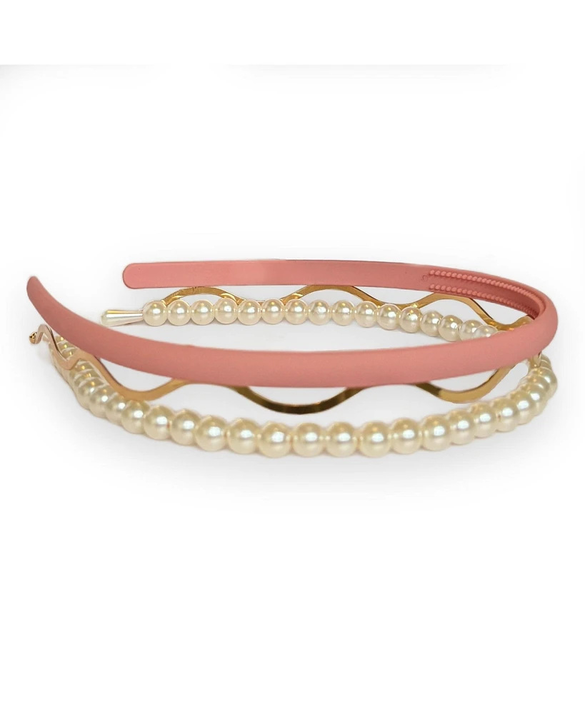 Headband Set - Pink + Pearl + Gold