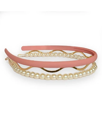 Headband Set - Pink + Pearl + Gold