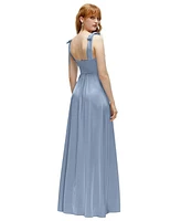After Six Women's Square Neck Fluid Satin Maxi Dress with Bow Straps