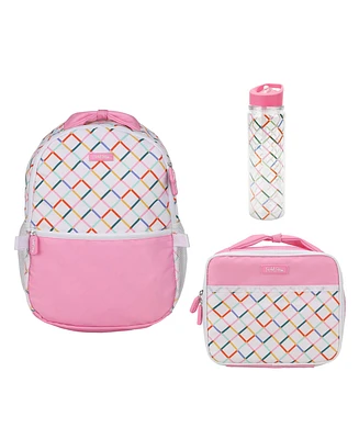 Packed Party Colorful Connecting Squares Youth Girl White 17” Backpack Set