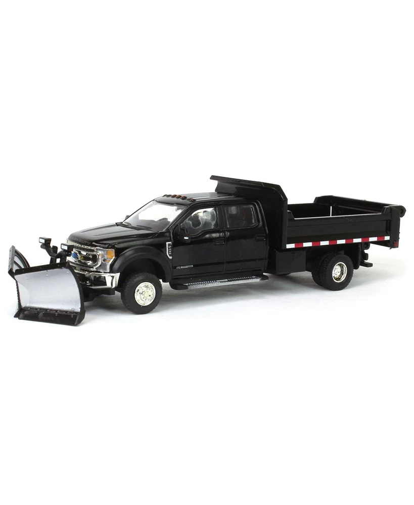 1/64 2020 Ford F-450 Xlt Super Duty Dually with V-Plow & Dump Bed Black 51396-a