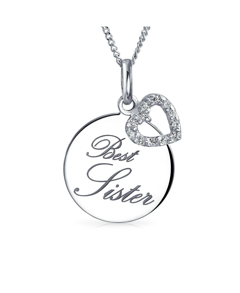 Bling Jewelry Circle Disc Bff Best Friends Sorority Words Best Sisters Pendant Necklace For Women .925 Sterling Silver