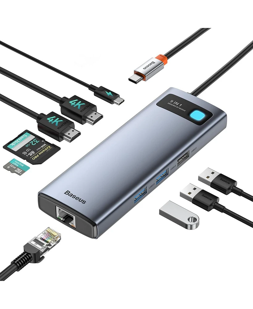 Baseus Laptop Docking Station Dual Monitor 4K120Hz, 9 in 1 Usb C Hub with 2 Hdmi, 1000Mbps Lan, Max 85W Pd, 3 Usb, Sd Card Reader, Usb C Dock Compatib