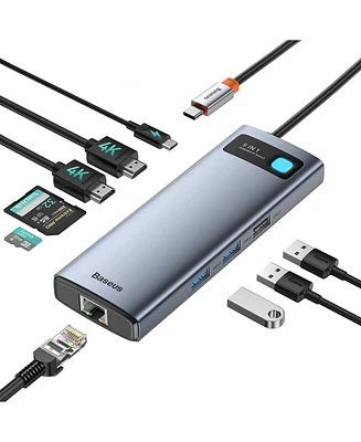 Baseus Laptop Docking Station Dual Monitor 4K120Hz, 9 in 1 Usb C Hub with 2 Hdmi, 1000Mbps Lan, Max 85W Pd, 3 Usb, Sd Card Reader, Usb C Dock Compatib