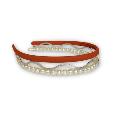 Headband Set - Orange + Pearl + Silver