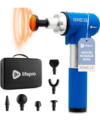 LifePro Sonic Lx Professional Percussion Massage Gun with Heat, 9 Speeds & 10 Attachments for Deep Tissue Relief
