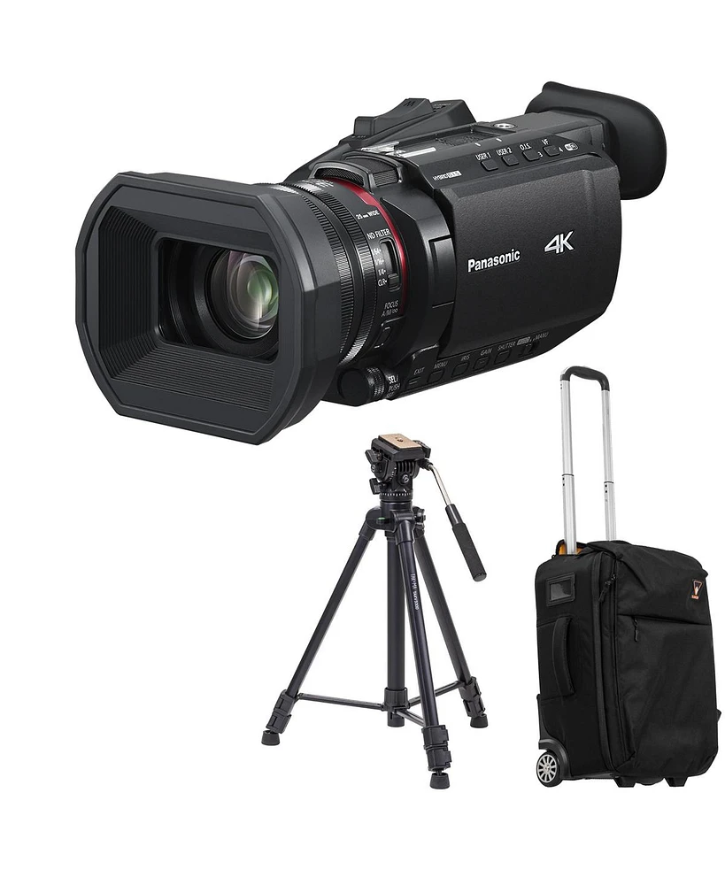 Panasonic Hc-X1600 4K Camcorder, Bundle with 3-Section Aluminum Video Tripod and Roller Bag