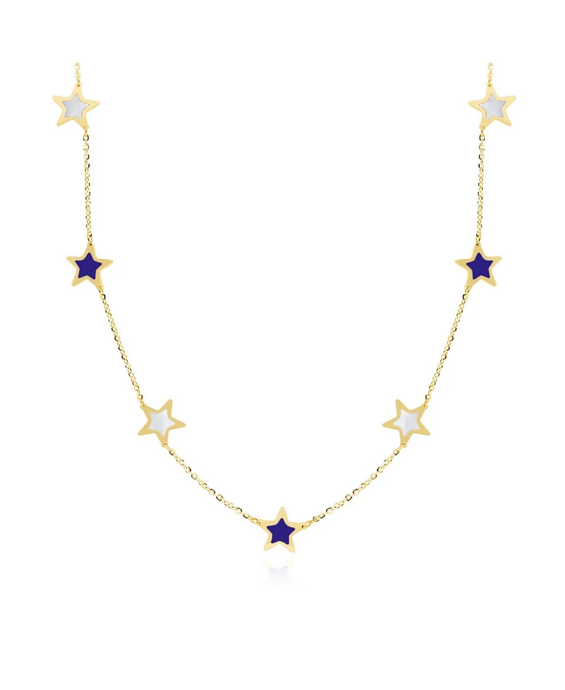 The Lovery Lapis and Mother of Pearl Star Station Necklace 14K Gold