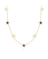 The Lovery Lapis and Mother of Pearl Star Station Necklace 14K Gold