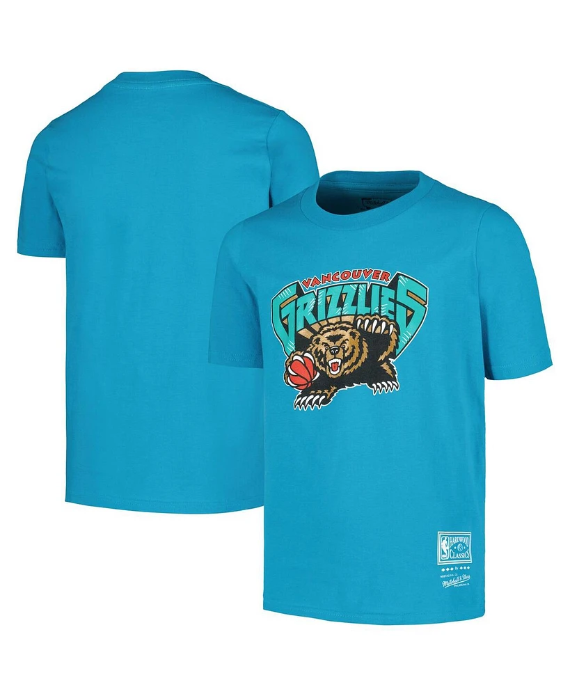 Mitchell & Ness Big Boys and Girls Turquoise Vancouver Grizzlies Hardwood Classics Retro Logo T-Shirt