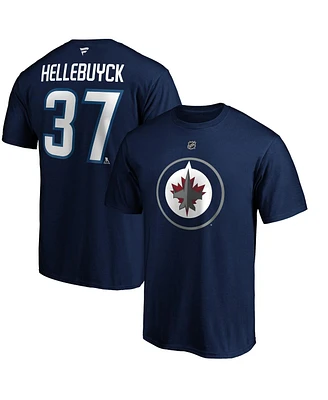 Fanatics Men's Navy Connor Hellebuyck Winnipeg Jets Authentic Stack Name Number T-Shirt