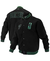 Fisll Men's and Women's Black Milwaukee Bucks Logo Man Shadow Collection Full-Snap Varsity Jacket