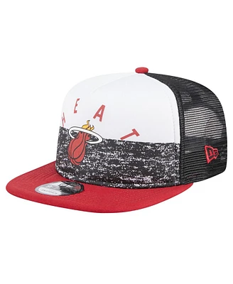 New Era Men's Black Miami Heat Arch A-Frame Trucker 9FIFTY Snapback Hat