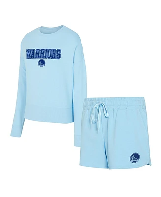 Concepts Women's 2-Piece Light Blue Sport Golden State Warriors Elevation Tri-Blend Long Sleeve T-Shirt and Shorts Set