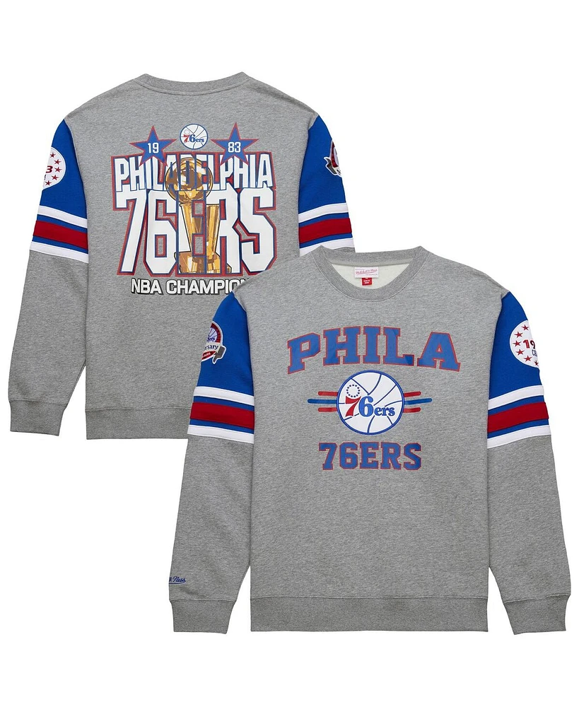 Mitchell & Ness Men's Heather Gray Philadelphia 76ers Hardwood Classics All Over 4.0 Pullover Sweatshirt