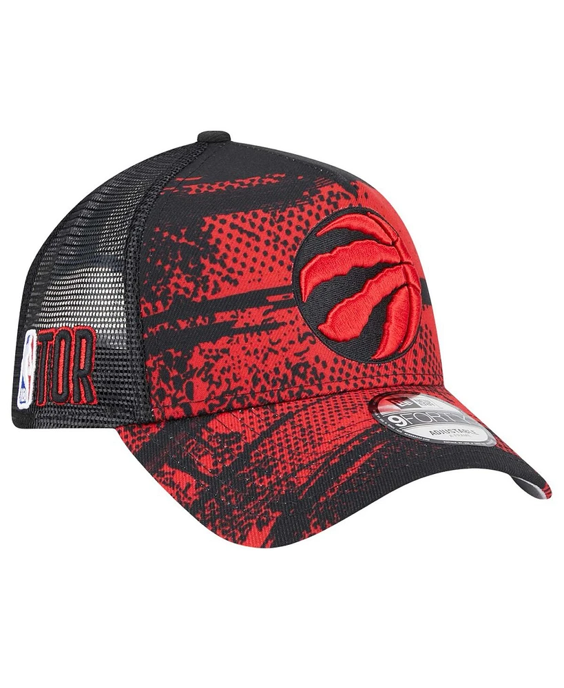 New Era Men's Black/Red Toronto Raptors Tip Off A-Frame Trucker 9FORTY Adjustable Hat