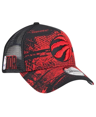 New Era Men's Black/Red Toronto Raptors Tip Off A-Frame Trucker 9FORTY Adjustable Hat