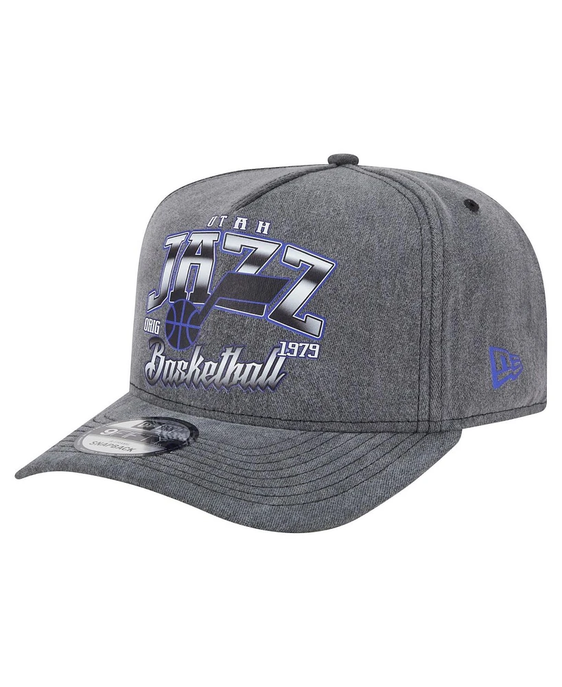 New Era Men's Charcoal Utah Jazz Throwback Washed Pre-Curved 9FIFTY Snapback Hat