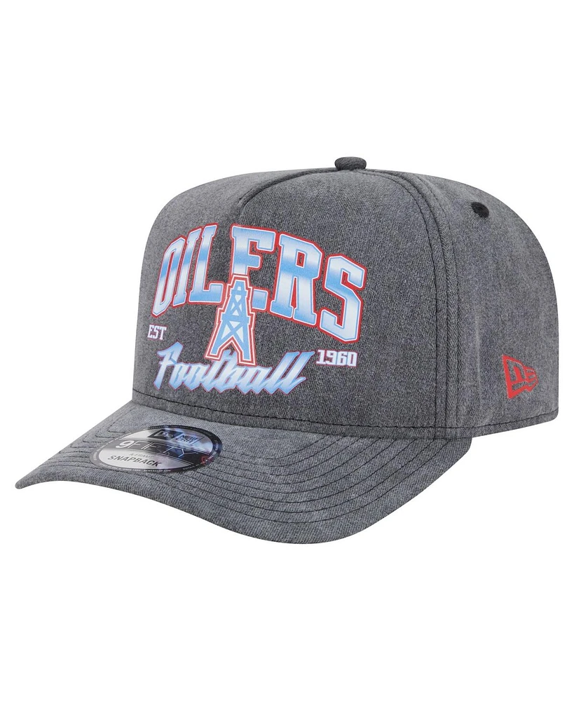New Era Men's Black Houston Oilers Throwback Washed A-Frame 9FIFTY Snapback Hat