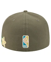 New Era Men's Olive York Knicks Tonal Florals 59FIFTY Fitted Hat