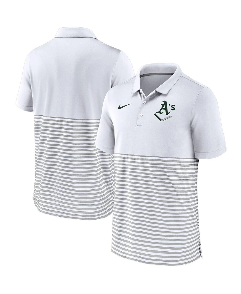 Nike Men's White/Gray Athletics Home Plate Striped Polo Shirt