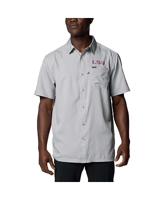 Columbia Men's Gray Lsu Tigers Pfg Slack Tide Omni-Shade Button-Up Camp Shirt