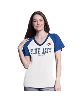 G-iii 4Her by Carl Banks Women's White/Royal Toronto Blue Jays Ball Park Raglan V-Neck T-Shirt